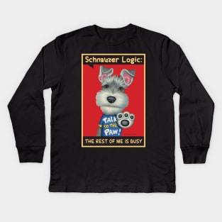 Schnauzer wearing blue shirt Kids Long Sleeve T-Shirt